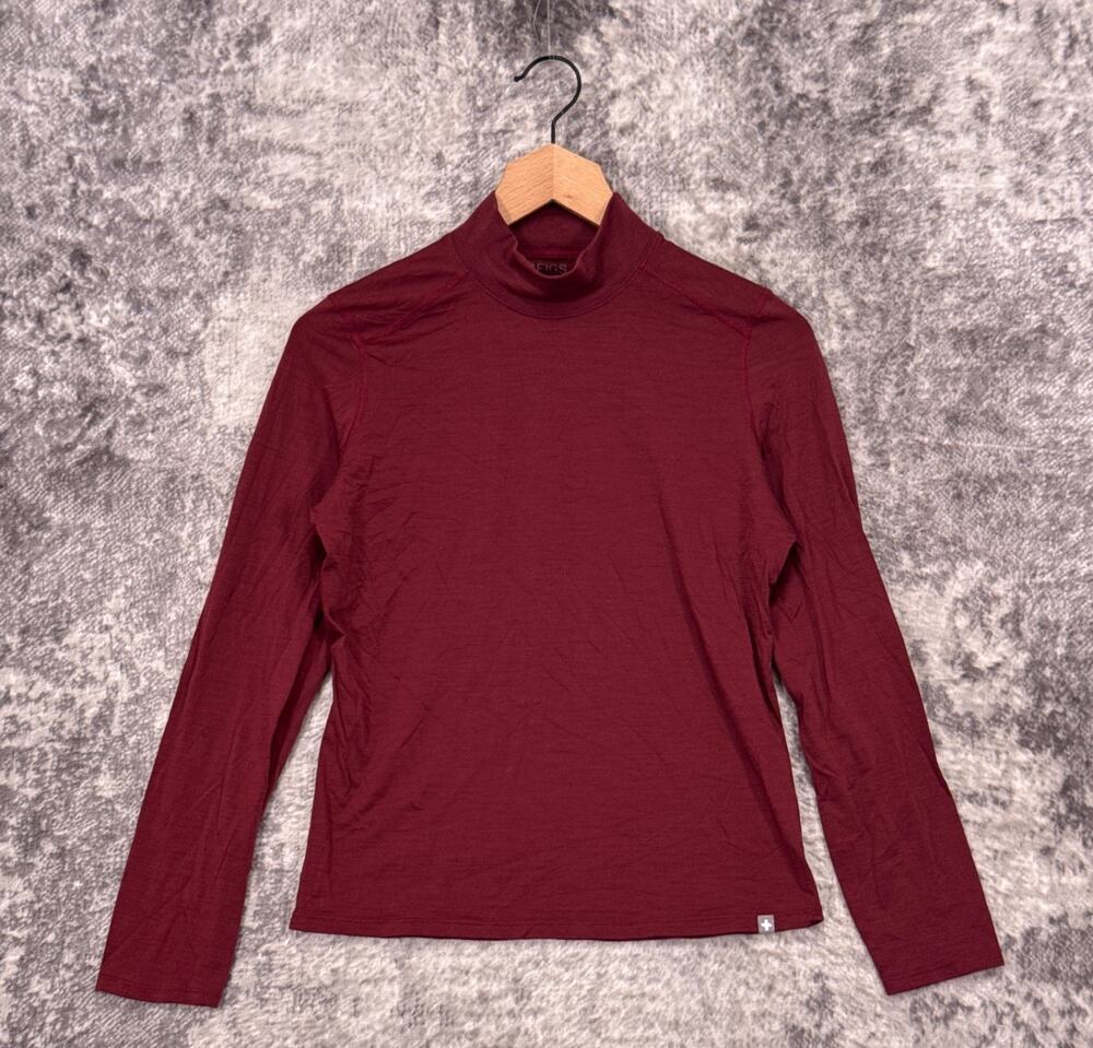 Figs Under Scrub Base Layer Top Small Womens Burgundy Merino Wool Mock Neck